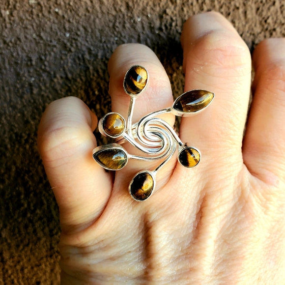 New Twisted Tiger Eye 925 Silver Ring. - Picture 14 of 16